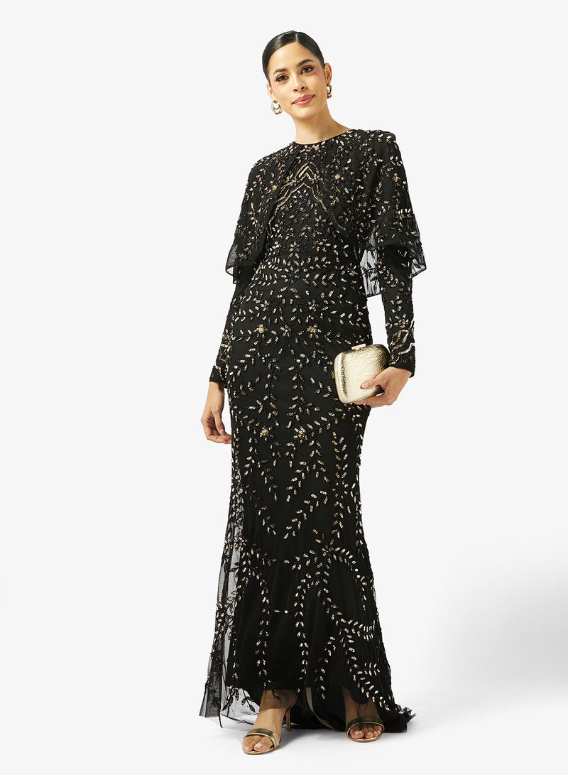 MARYISA Embellished Sequin Cape Sleeve Dress - Image 4